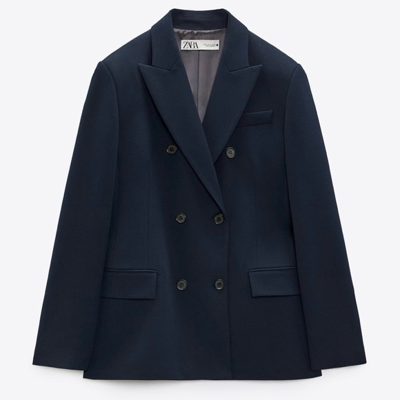 Zara Bloggers Fav Navy Blue Tailored Double Breasted Lapel Collar Blazer‎ Zs S - Picture 8 of 16